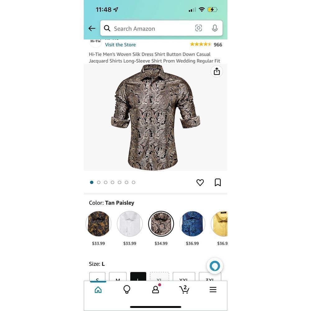 Hi-Tie Men's Woven Silk Dress Shirt Button